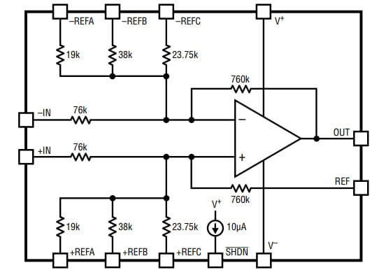 ブロック図 - Analog Devices Inc. LT6376電圧差動アンプ